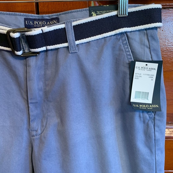 Belted Flat Front Blue Shorts - Picture 4 of 4